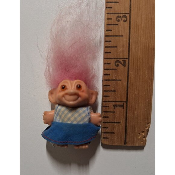 Vintage 1964 SHE Troll Doll Pink Hair 1.5" Blue Dress DAM Amber Eyes - Picture 6 of 10